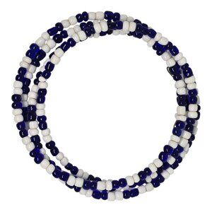Blue White Seed Bead Necklace‎ African Waist Beads Glass Beaded Strand